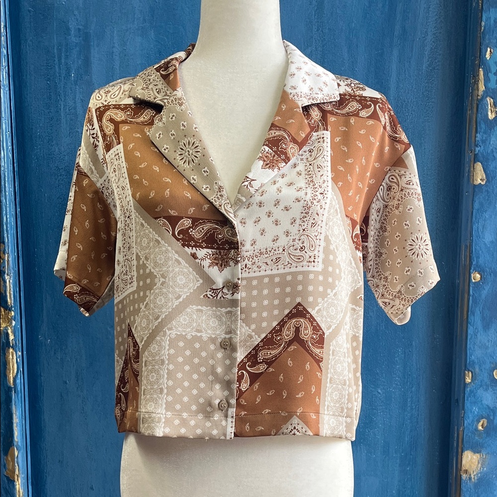 Pleione Patchwork Button-Up Shirt - image 1